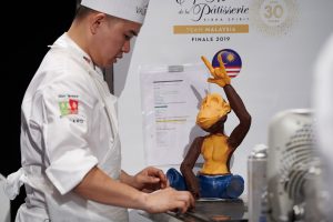 Working on the chocolate sculpture