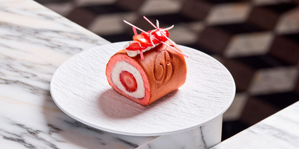 Strawberry roll cake with vanilla ganache by Jonathan Soukdeo