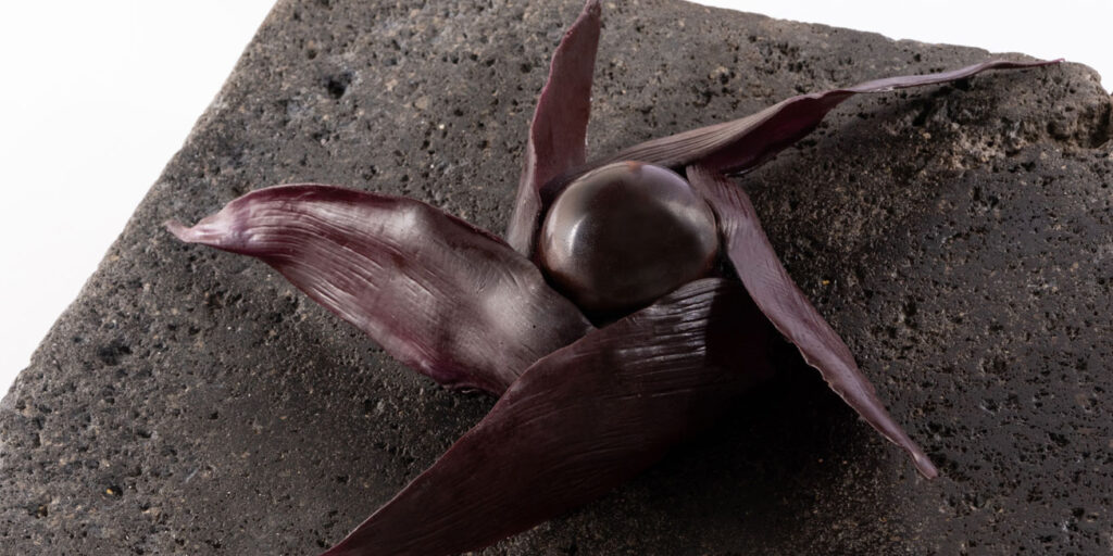 Black Corn Dessert with Wild Berries by Ronald García